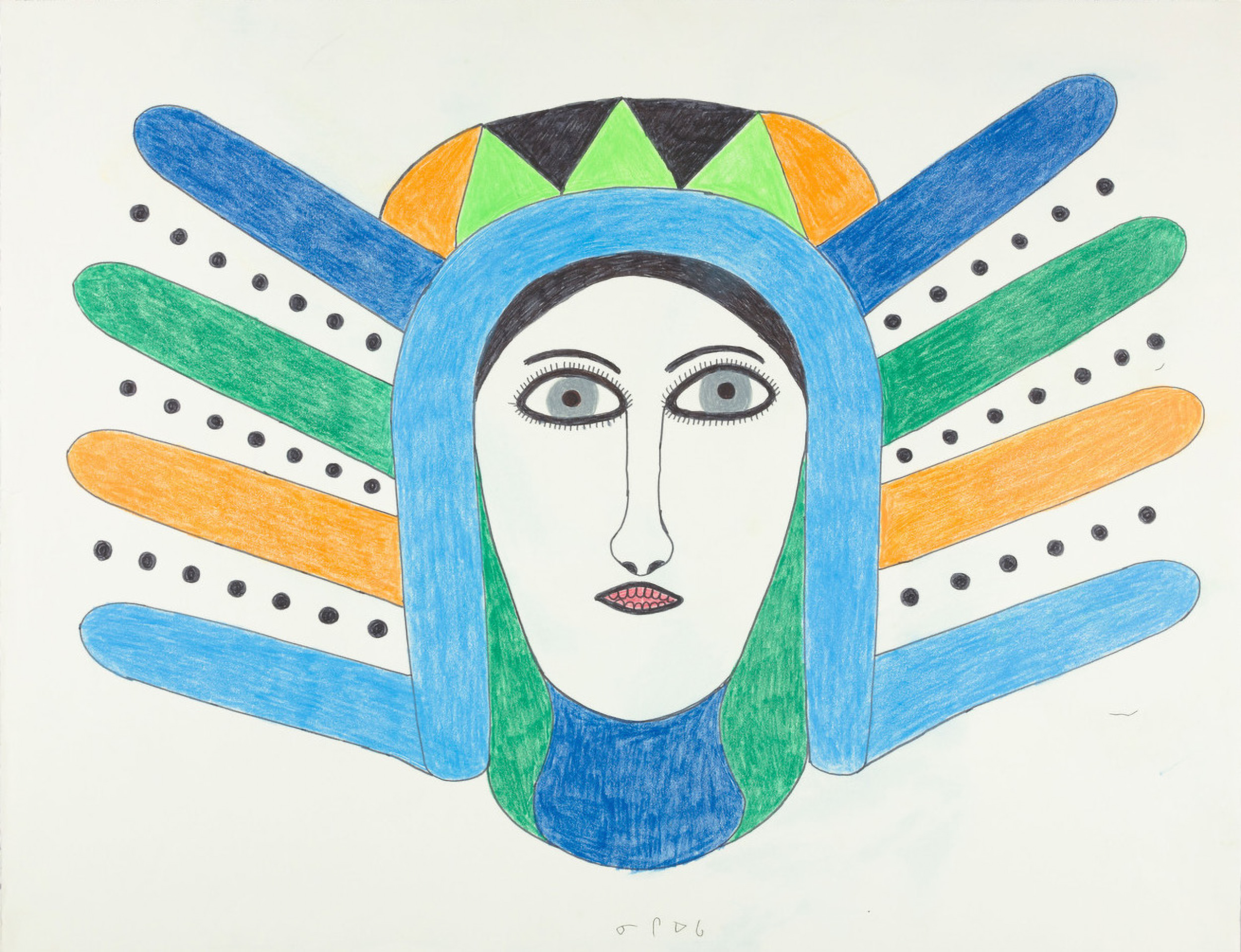 Untitled Drawing by Ningeeuga Oshuitoq, 1978, colored pencil on paper
